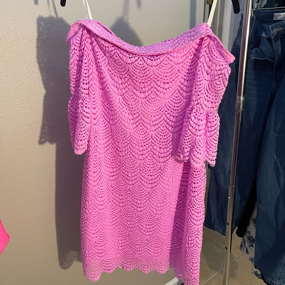 Lilly Pulitzer Pink Off-Shoulder Eyelet Lace Dress - Picture 9 of 11